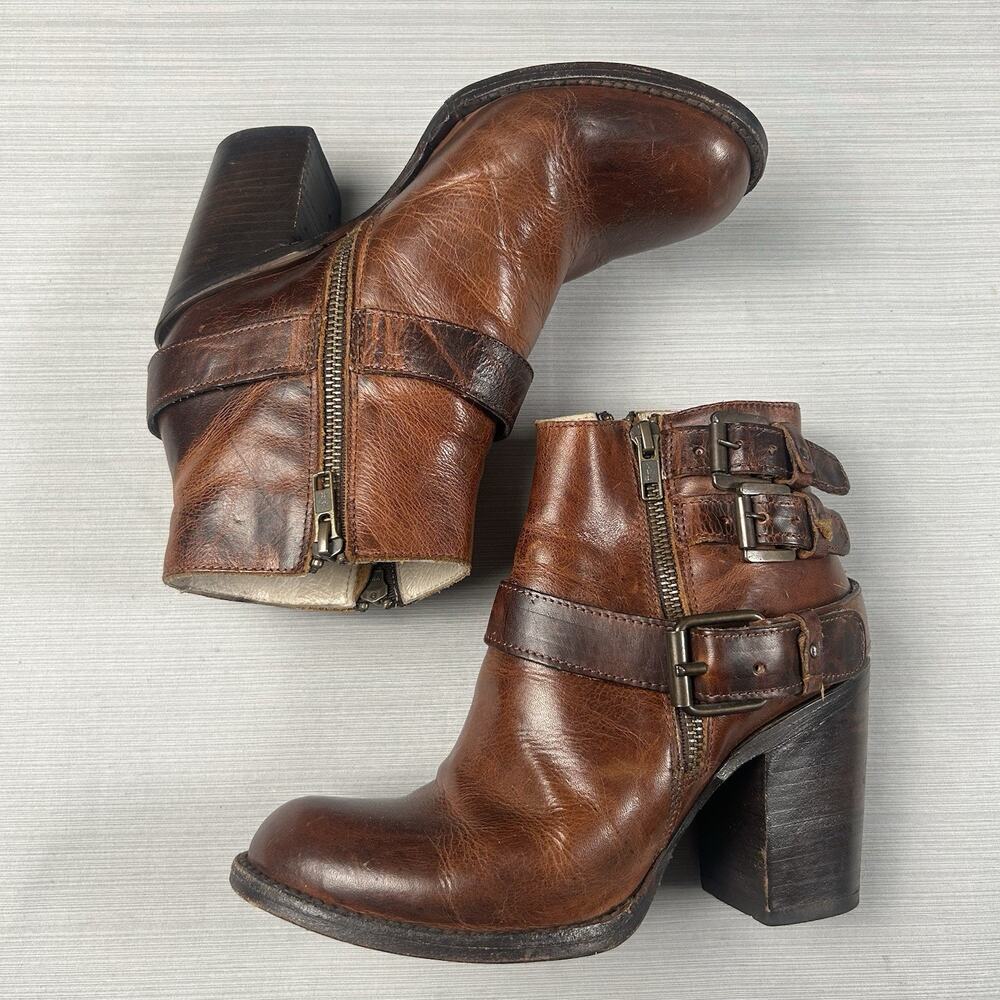 Freebird FB-BOLO Women’s Size 8 Brown Leather Ankle Zip Buckle Strap Boots